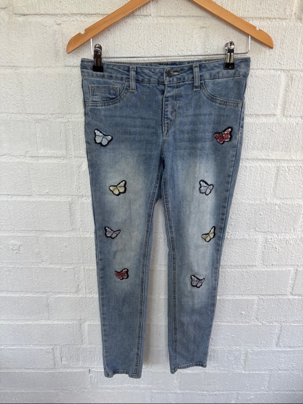 Vigold Denim Light Blue Kids Girls  Butterfly Embroidered Jeans sz 14